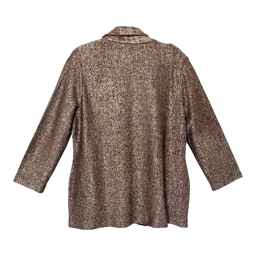 VTG Y2K Misook Gold Black Shimmer Knit Jacket Ruched Elastic Collar 1X EUC - Picture 3 of 11